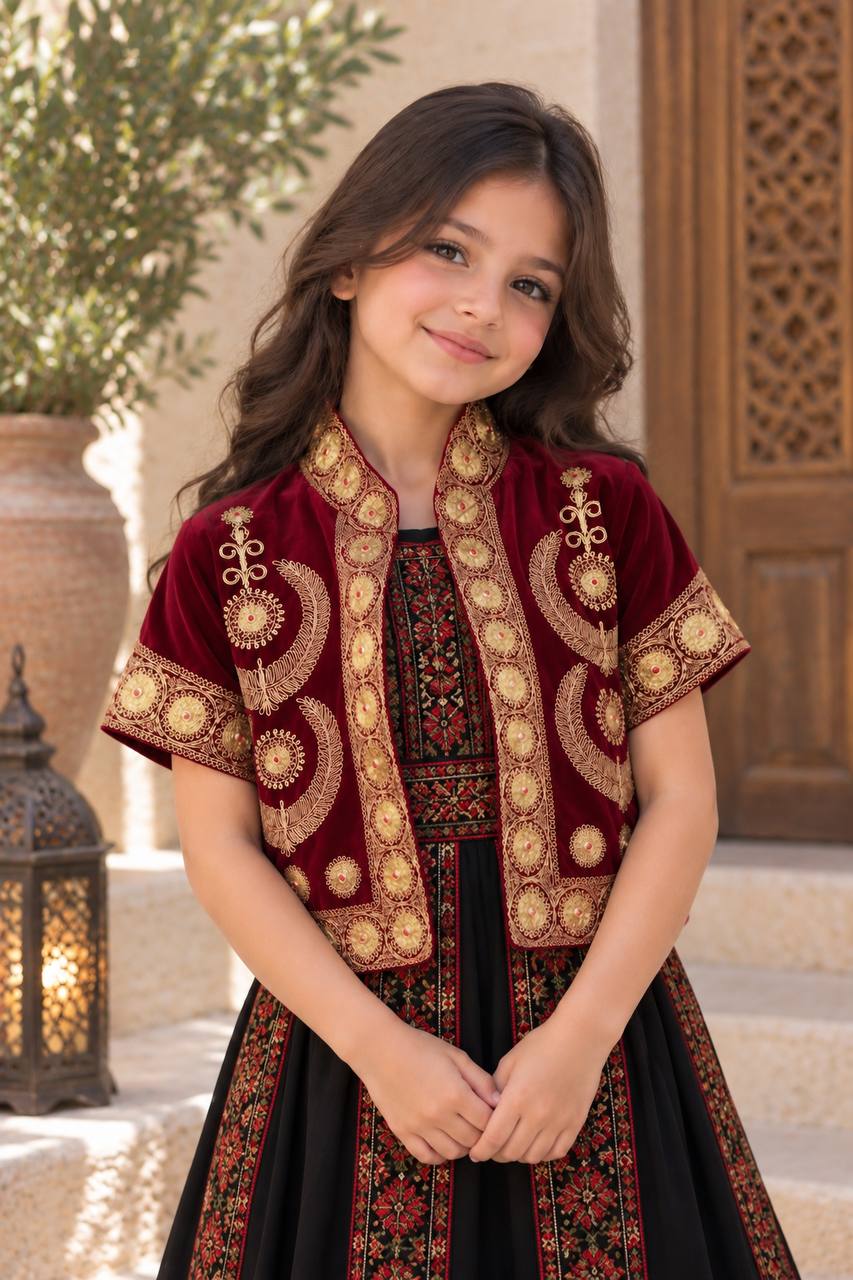 Girls’ Embroidered Velvet Jacket/Taqseedeh