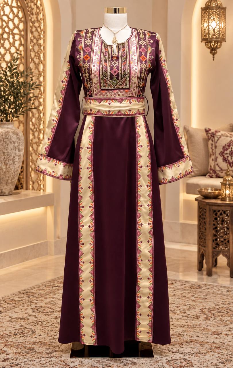 Four-Panel Embroidered Satin Thobe