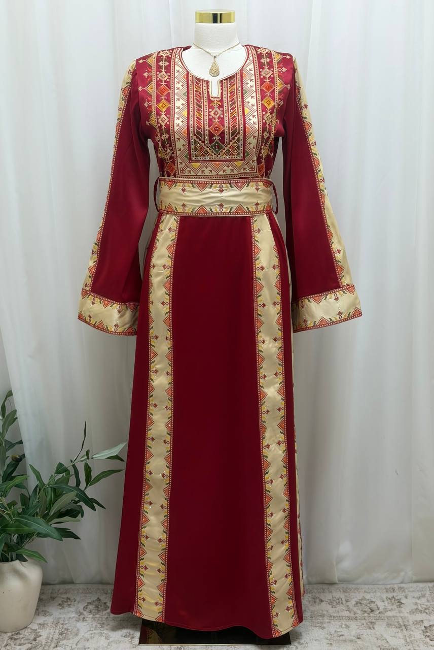 Four-Panel Embroidered Satin Thobe