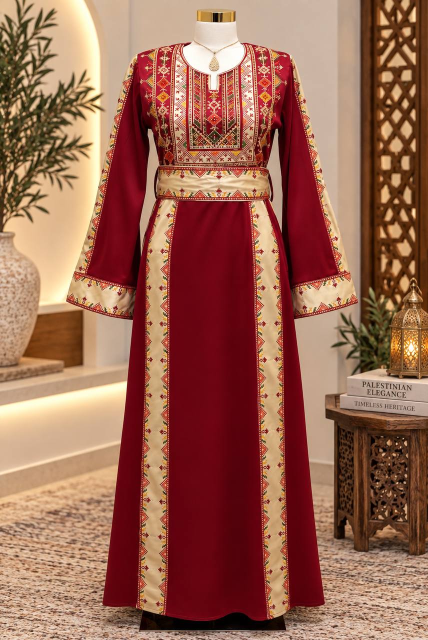 Four-Panel Embroidered Satin Thobe