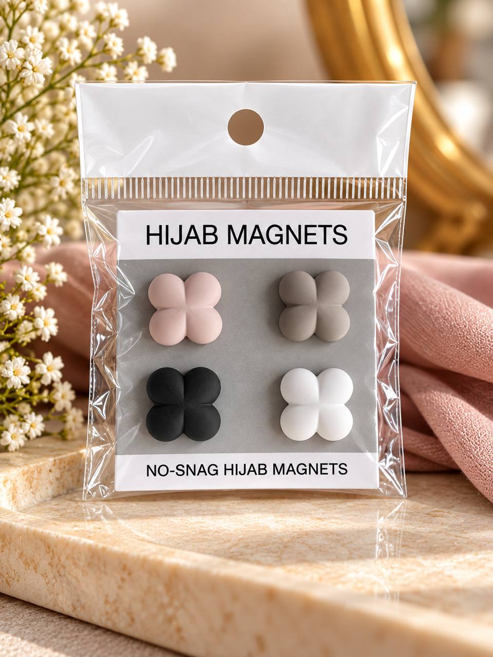 Stylish Hijab Magnetic Pins – 4-Piece Set