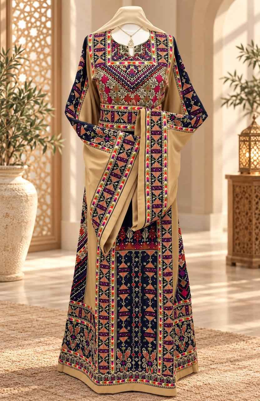 Elegant Palestinian Embroidered Thobe – Plus Size