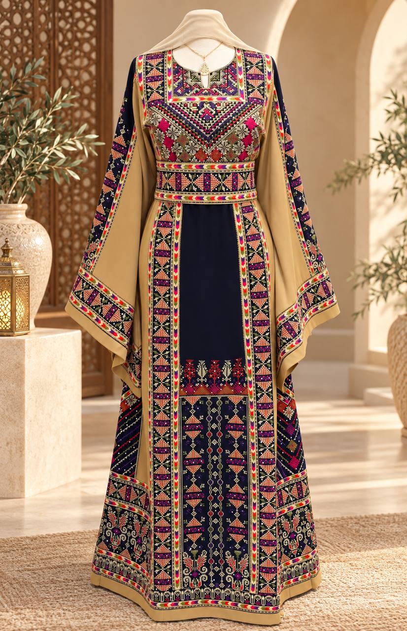 Elegant Palestinian Embroidered Thobe – Plus Size