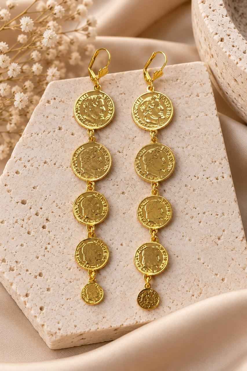 Gold-Tone Vintage Coin Dangle Earrings
