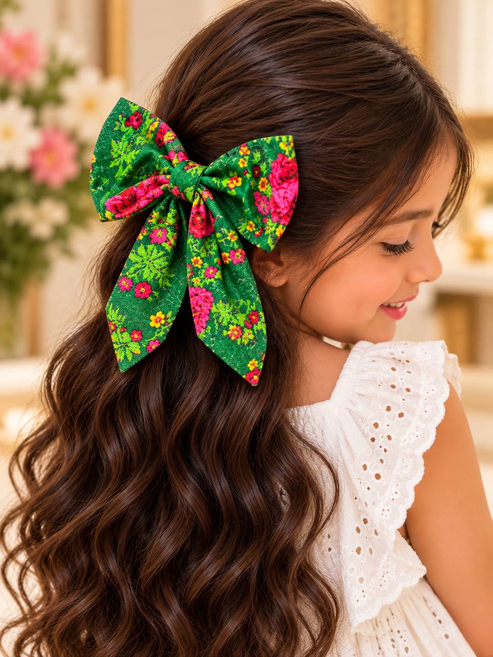 Colorful Floral Print Hair Bow