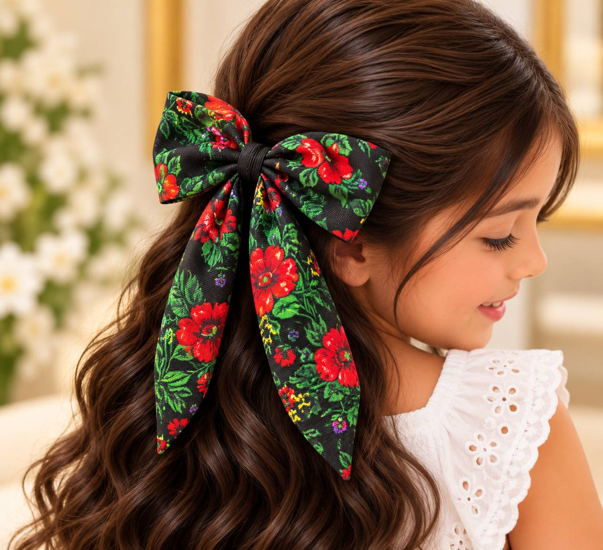 Colorful Floral Print Hair Bow