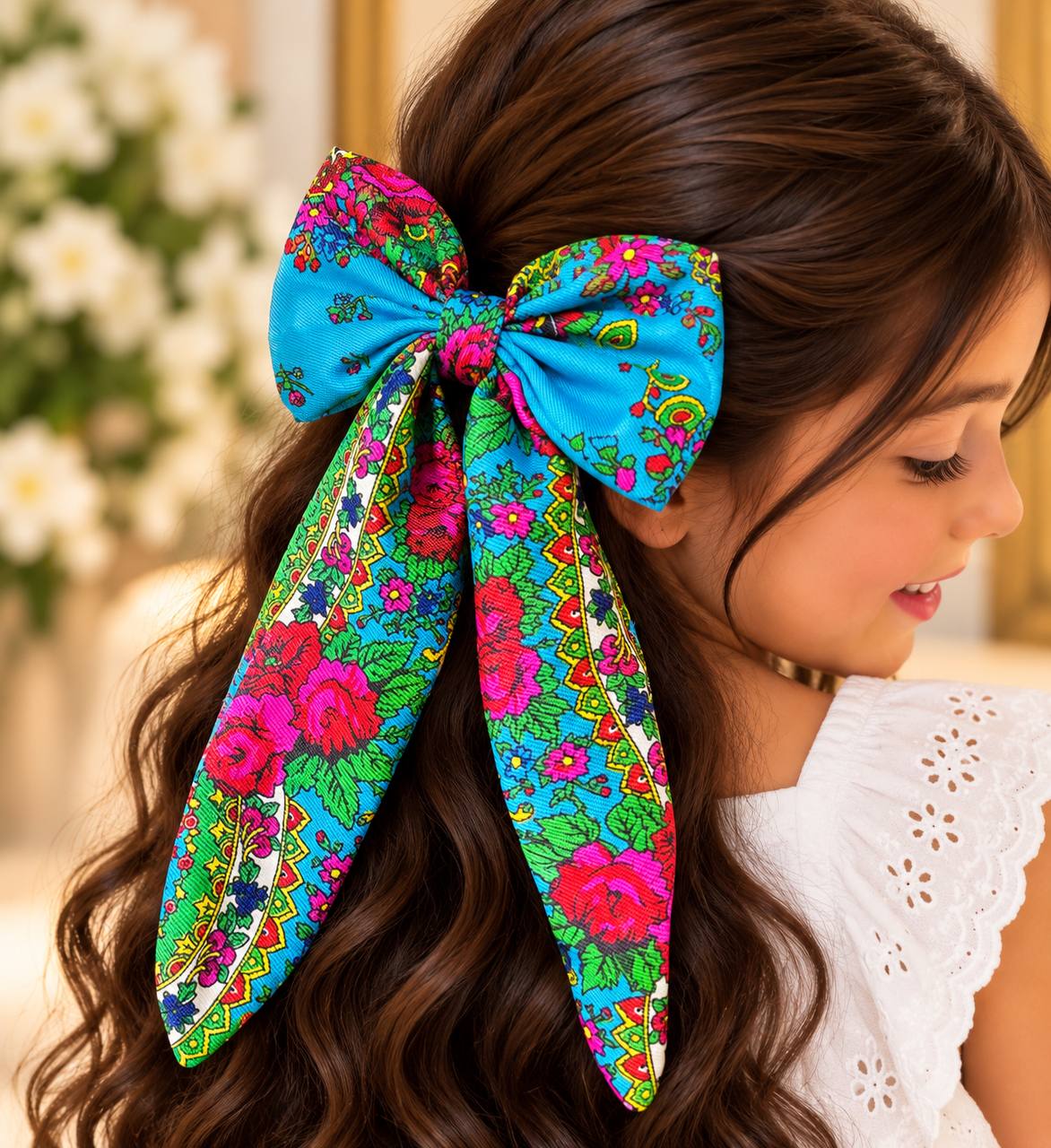 Colorful Floral Print Hair Bow