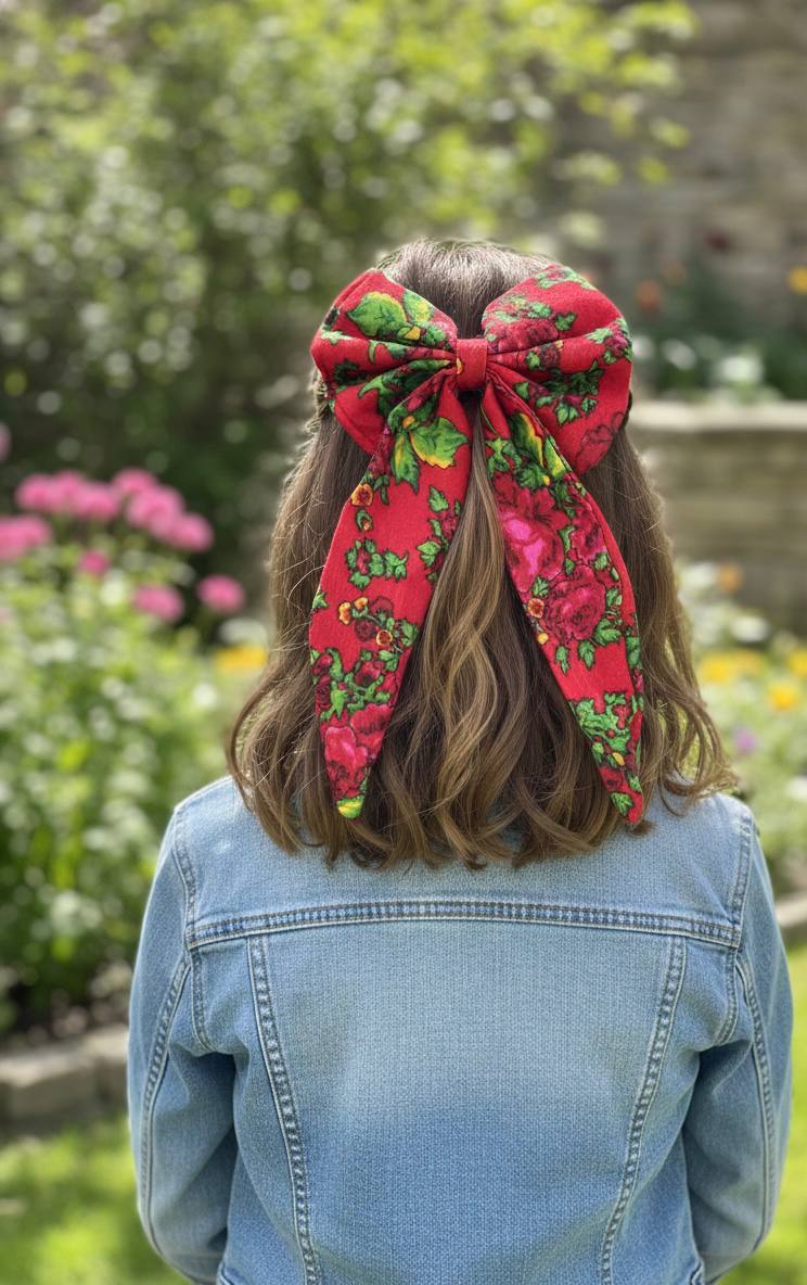 Colorful Floral Print Hair Bow
