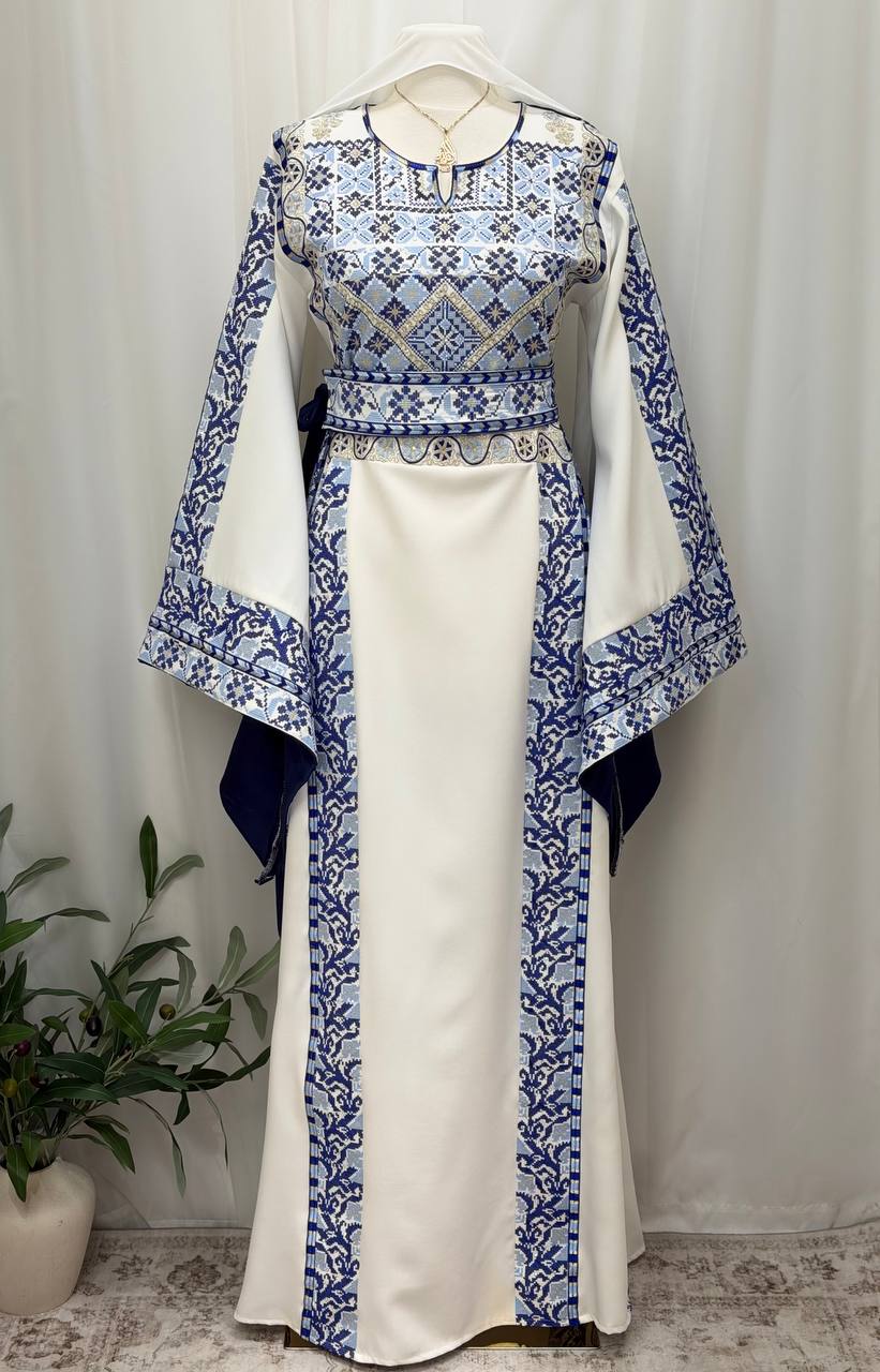 Areej – Palestinian Embroidered Thobe with Matching Belt & Shawl