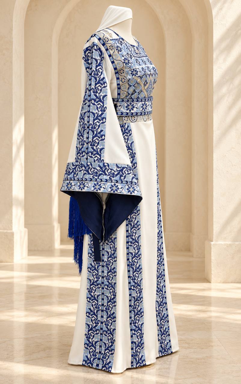 Areej – Palestinian Embroidered Thobe with Matching Belt & Shawl