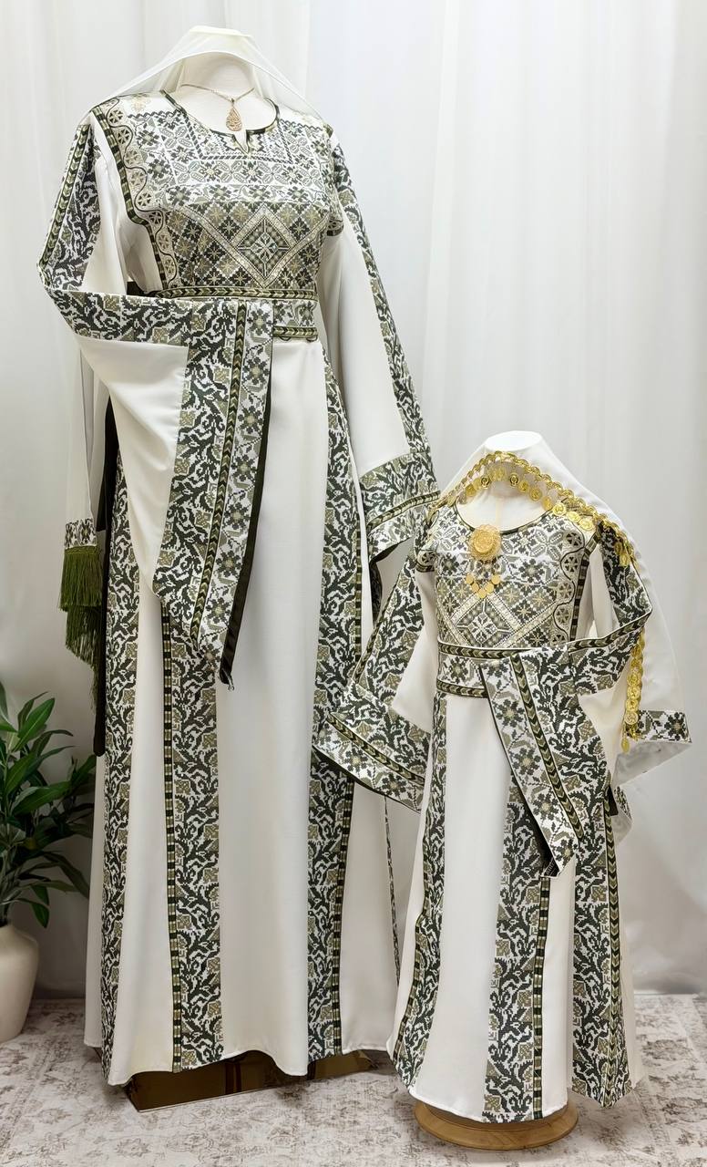 Mayyas – Girls’ Palestinian Embroidered Thobe with Belt & Shawl