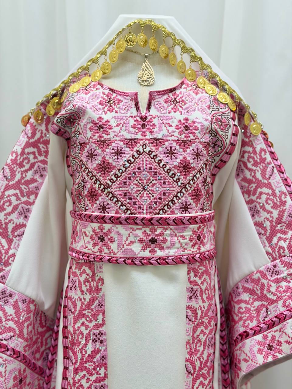 Bisan – Girls’ Palestinian Embroidered Thobe Set with Belt & Shawl