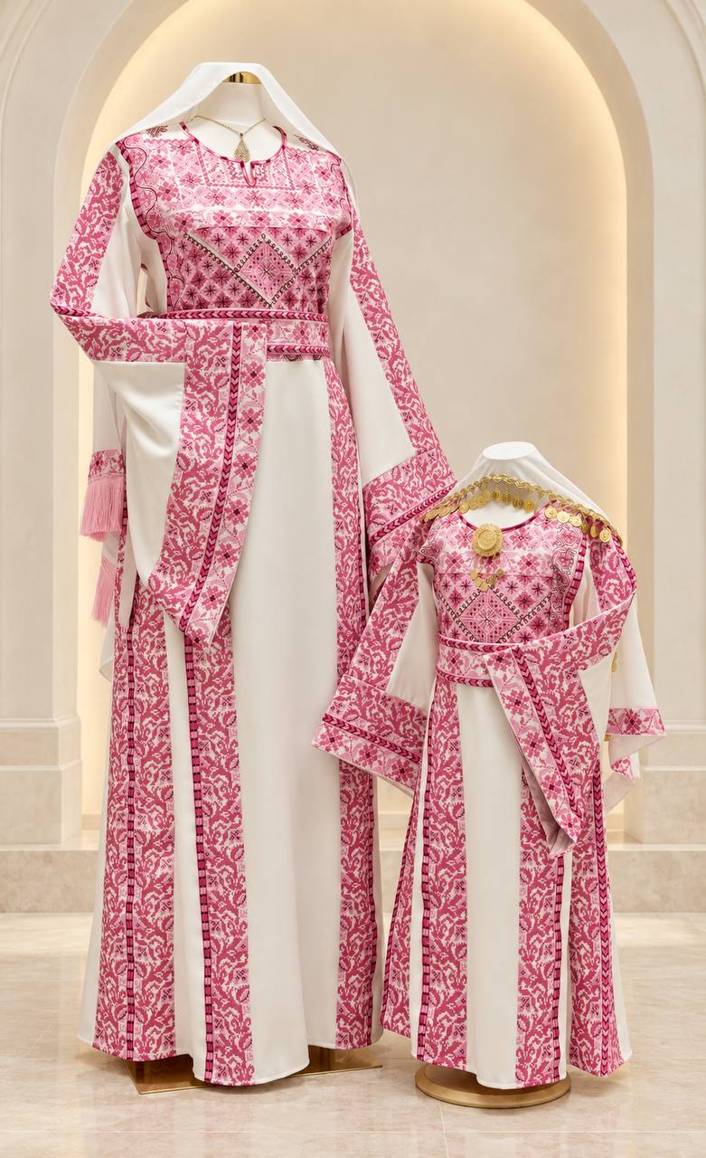 Bisan – Girls’ Palestinian Embroidered Thobe Set with Belt & Shawl