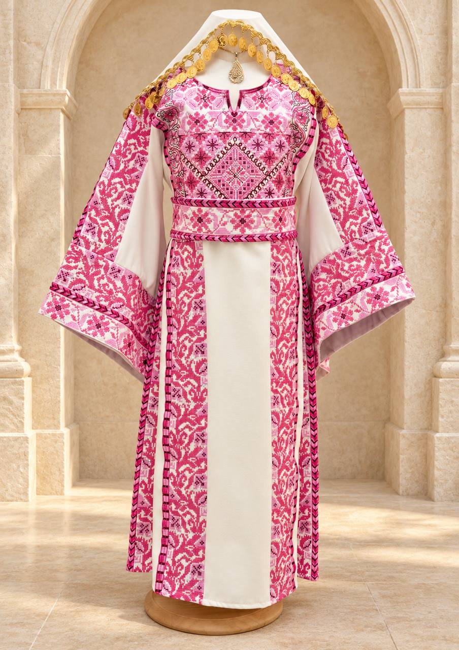 Bisan – Girls’ Palestinian Embroidered Thobe Set with Belt & Shawl