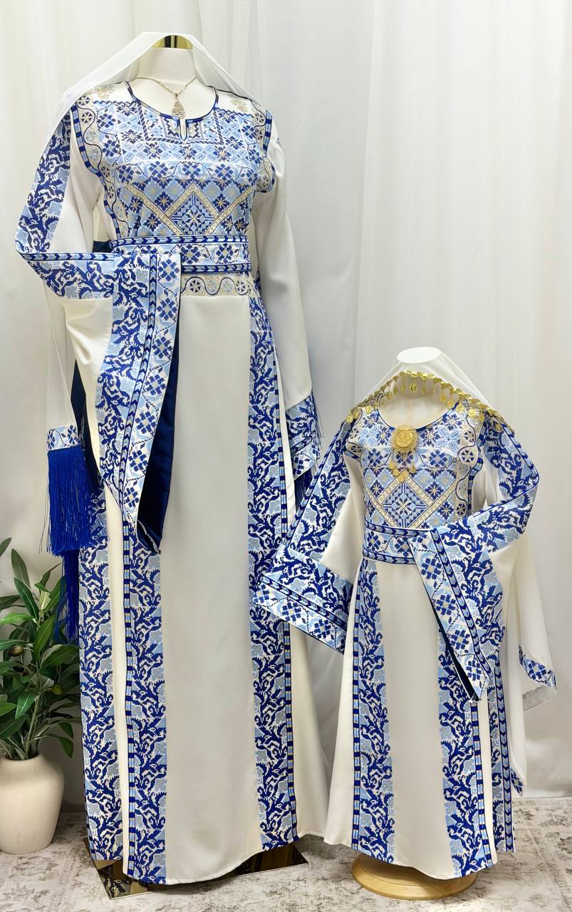 Areej – Girls’ Palestinian Embroidered Thobe with Matching Belt & Shawl
