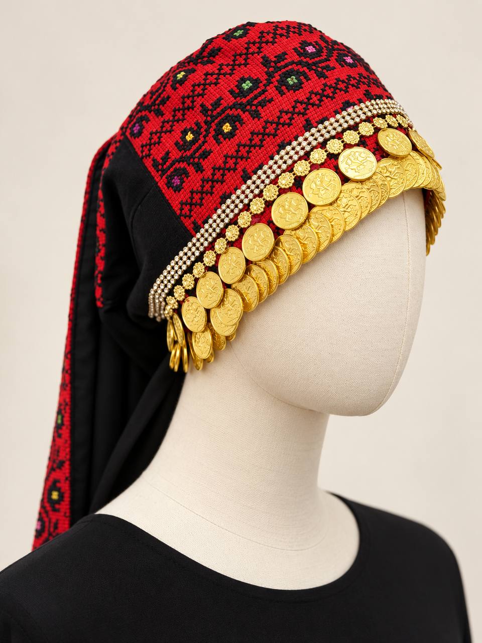Palestinian Hand-Embroidered Coin Headdress