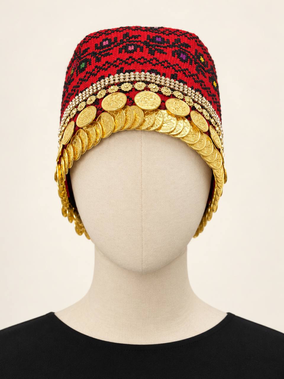 Palestinian Hand-Embroidered Coin Headdress