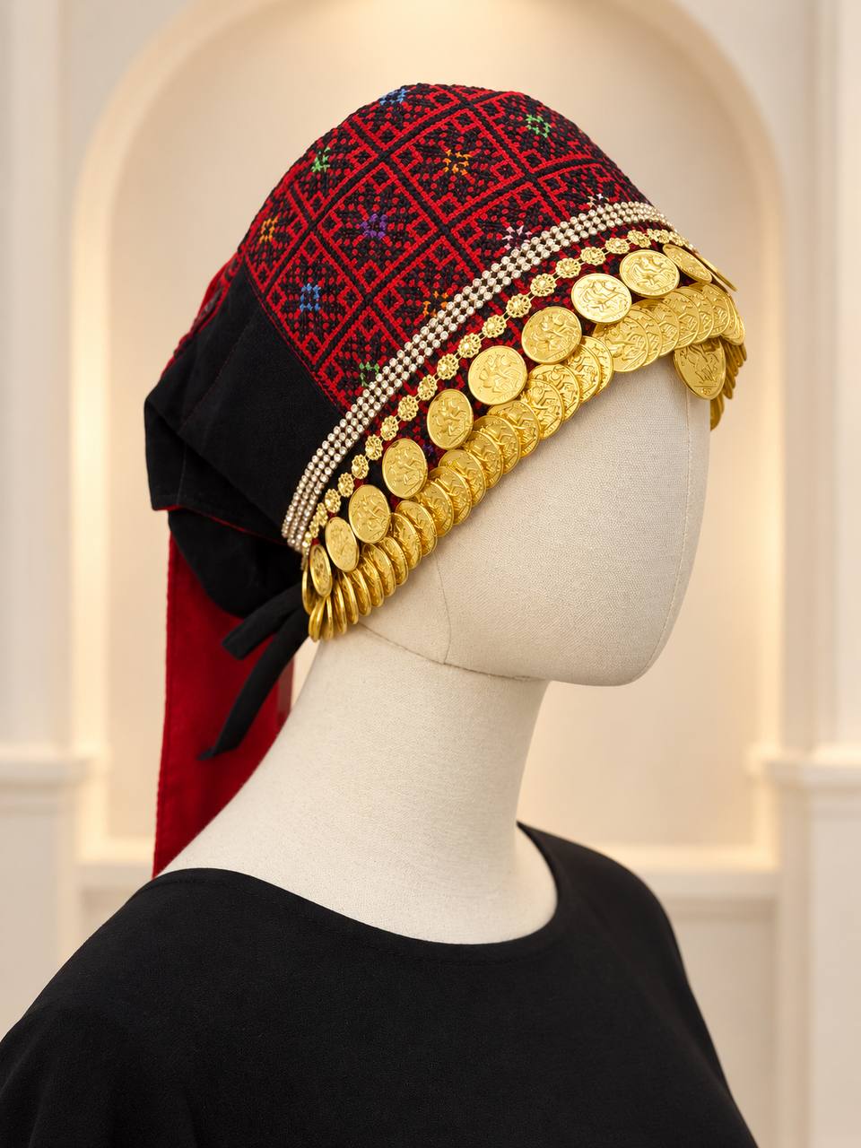 Asayel – Palestinian Hand-Embroidered Coin Headpiece
