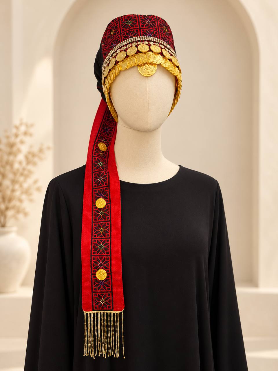 Asayel – Palestinian Hand-Embroidered Coin Headpiece