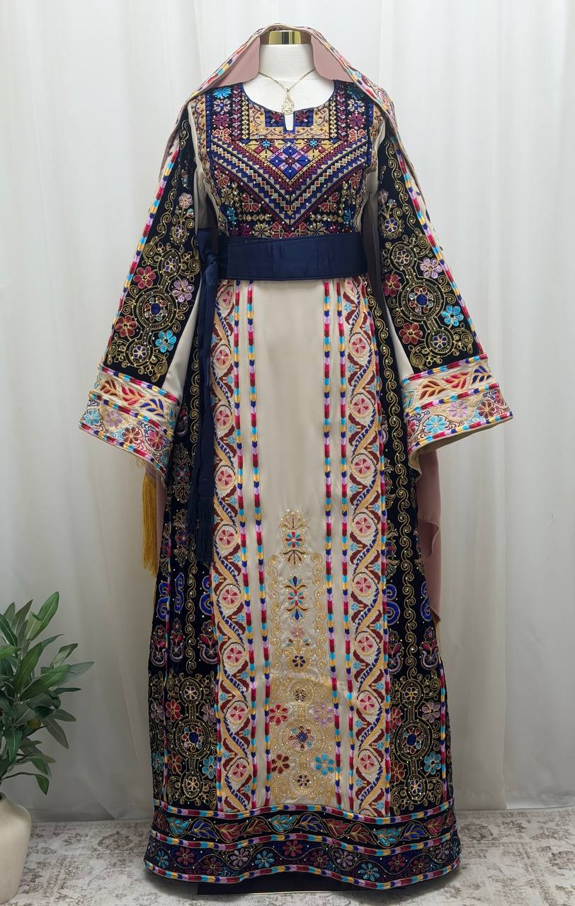 Malika – Luxury Palestinian Embroidered 4-Piece Thobe Set