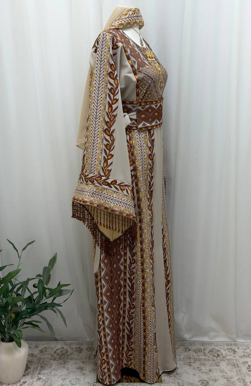 Al Zaytouna – Palestinian Embroidered Thobe with Shawl & Reversible Belt