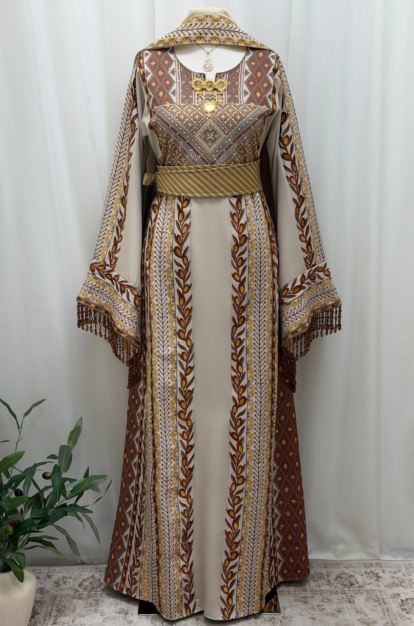 Al Zaytouna – Palestinian Embroidered Thobe with Shawl & Reversible Belt