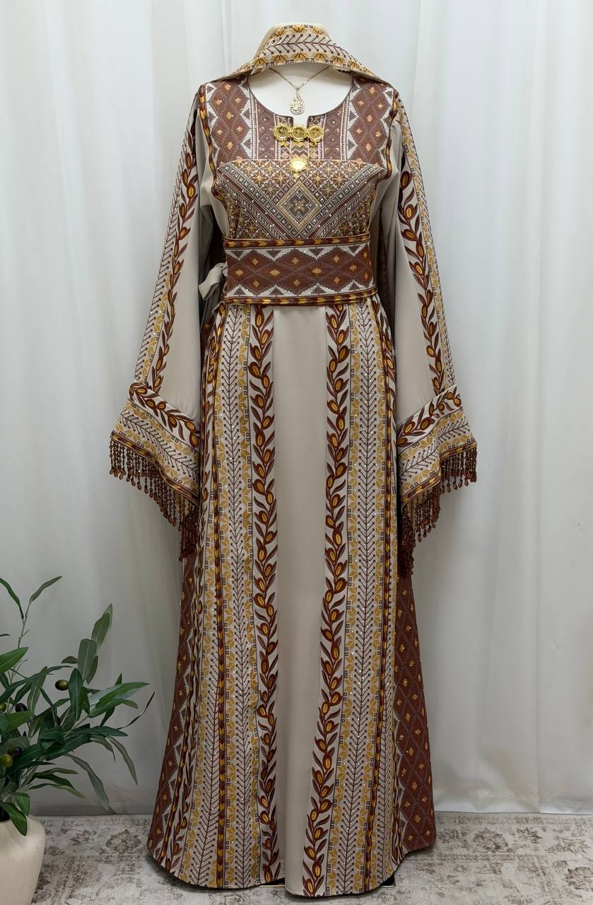 Al Zaytouna – Palestinian Embroidered Thobe with Shawl & Reversible Belt