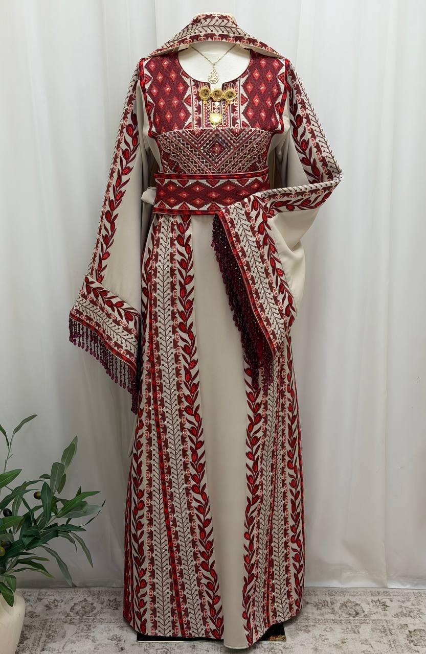 Al Zaytouna – Palestinian Embroidered Thobe with Shawl & Reversible Belt