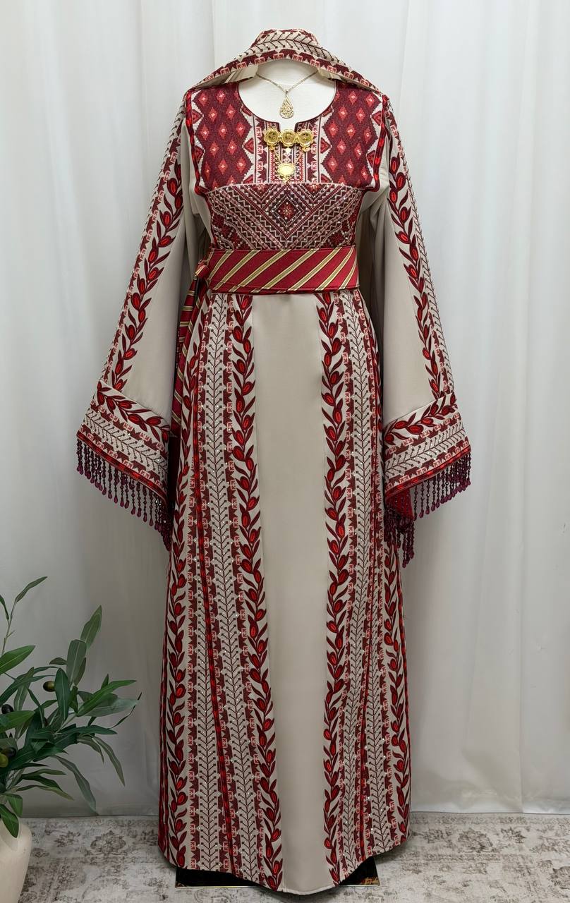 Al Zaytouna – Palestinian Embroidered Thobe with Shawl & Reversible Belt