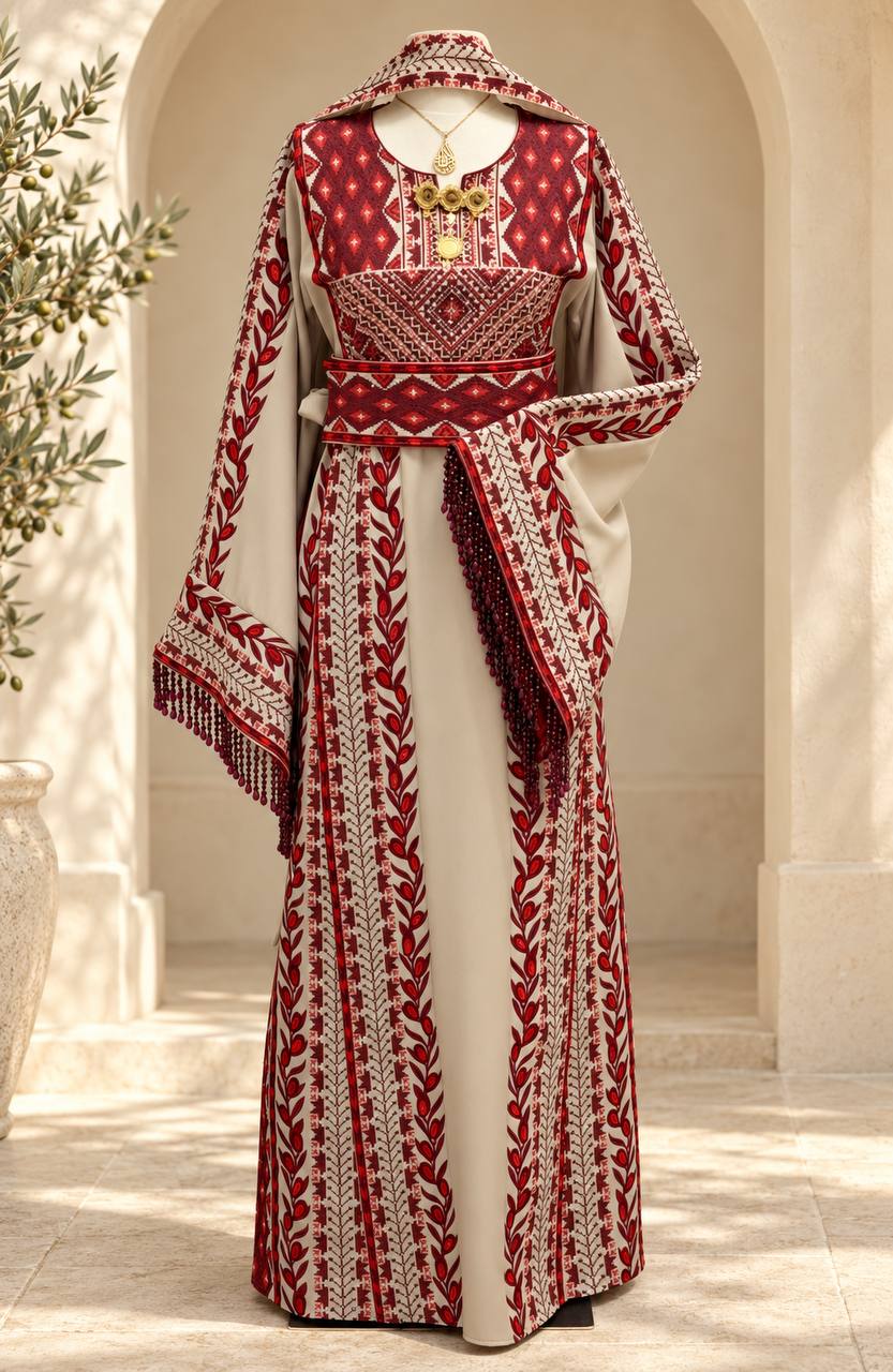 Al Zaytouna – Palestinian Embroidered Thobe with Shawl & Reversible Belt
