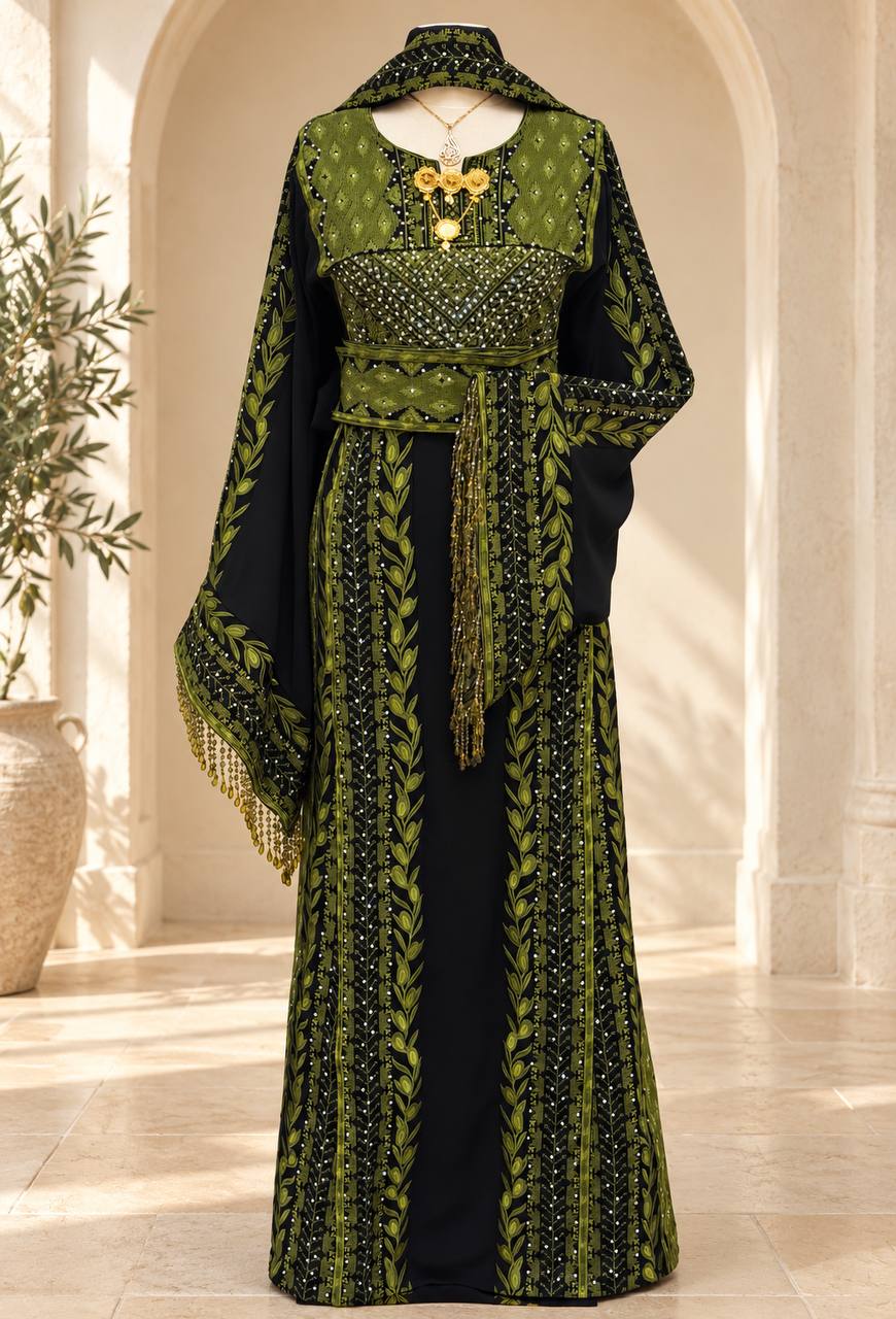 Al Zaytouna – Palestinian Embroidered Thobe with Shawl & Reversible Belt