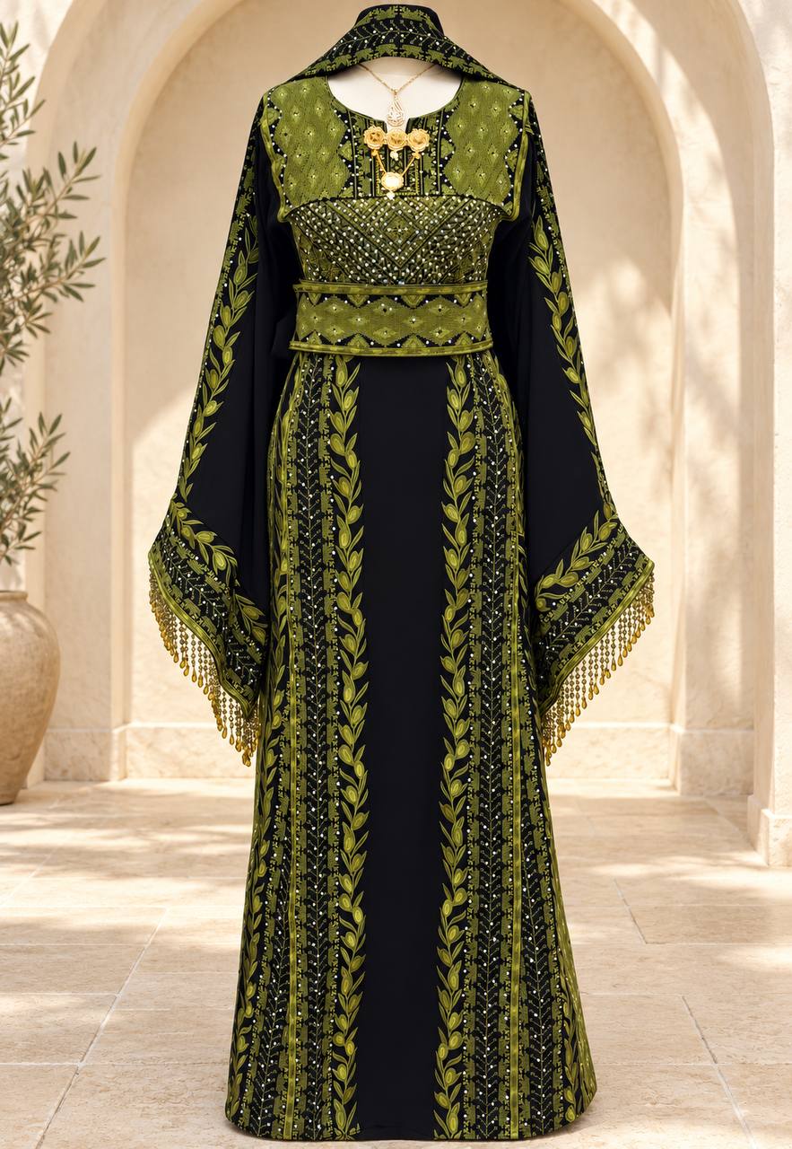 Al Zaytouna – Palestinian Embroidered Thobe with Shawl & Reversible Belt