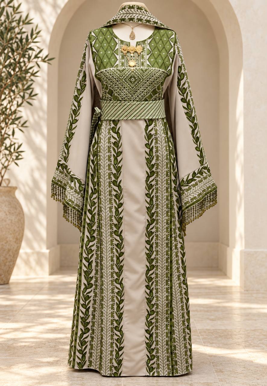 Al Zaytouna – Palestinian Embroidered Thobe with Shawl & Reversible Belt