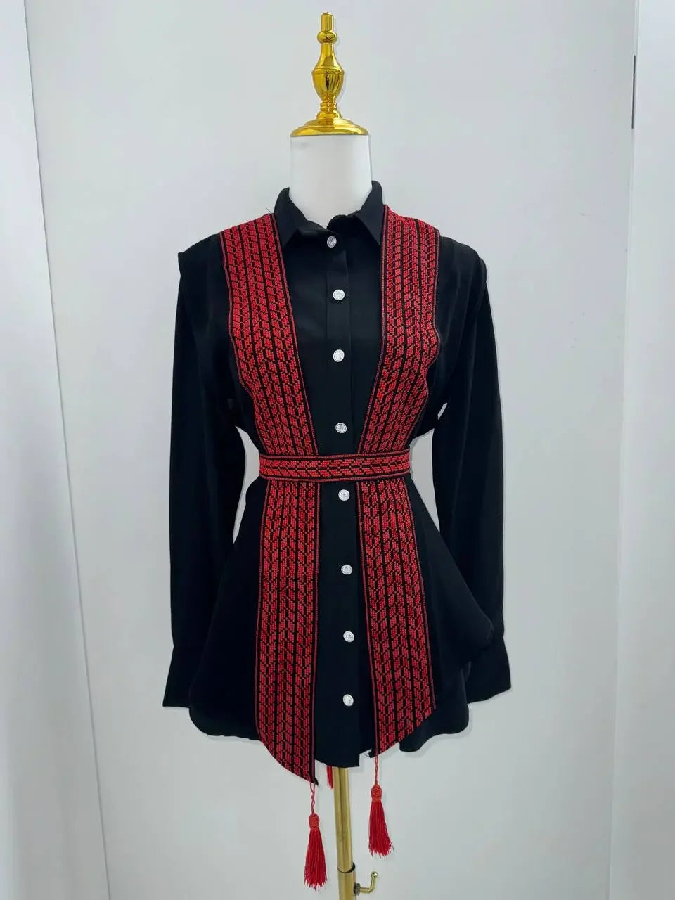 Artisan Elegance: Red Intricately Embroidered Vest Palestinian Elegance