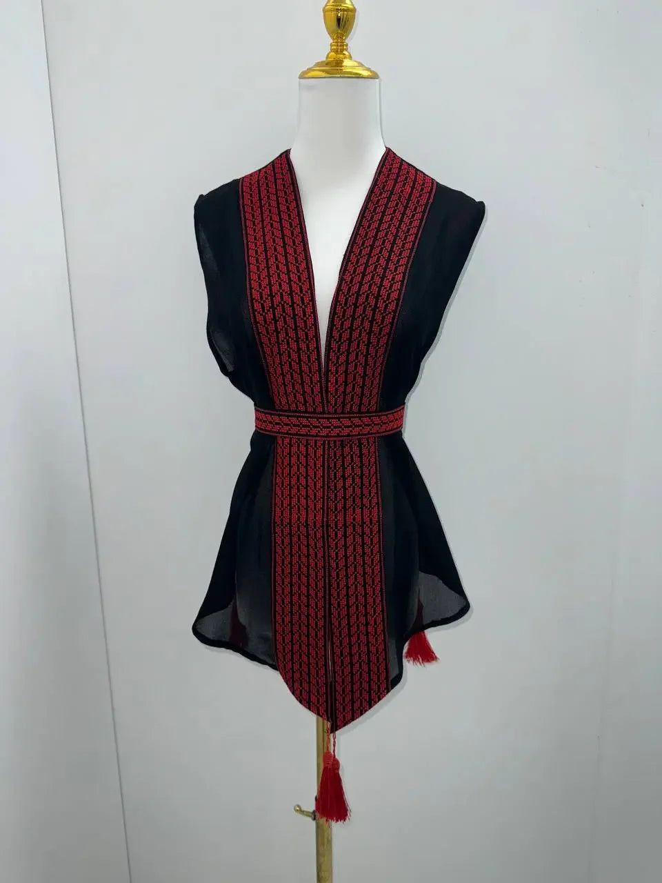 Artisan Elegance: Red Intricately Embroidered Vest Palestinian Elegance