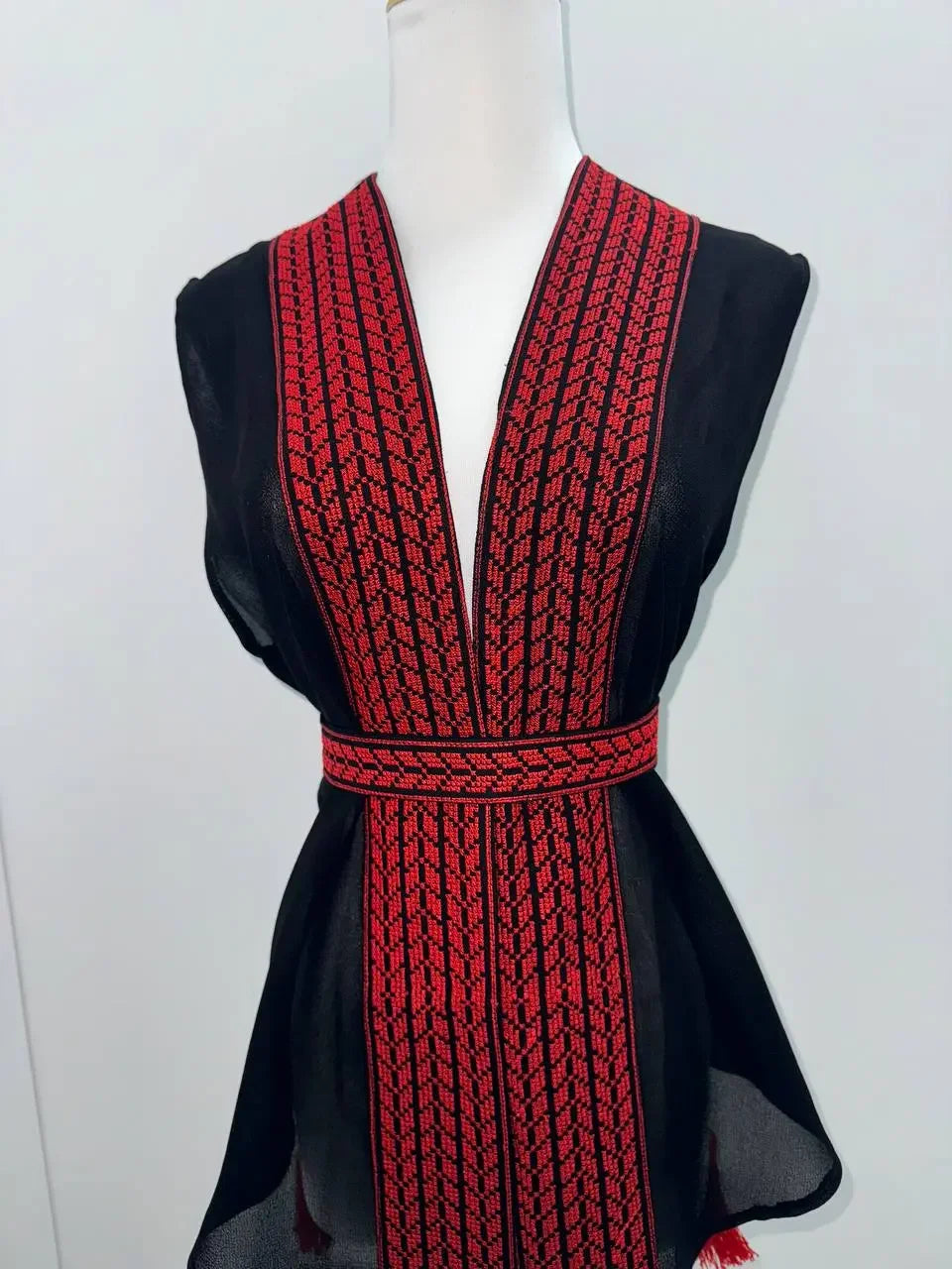Artisan Elegance: Red Intricately Embroidered Vest Palestinian Elegance