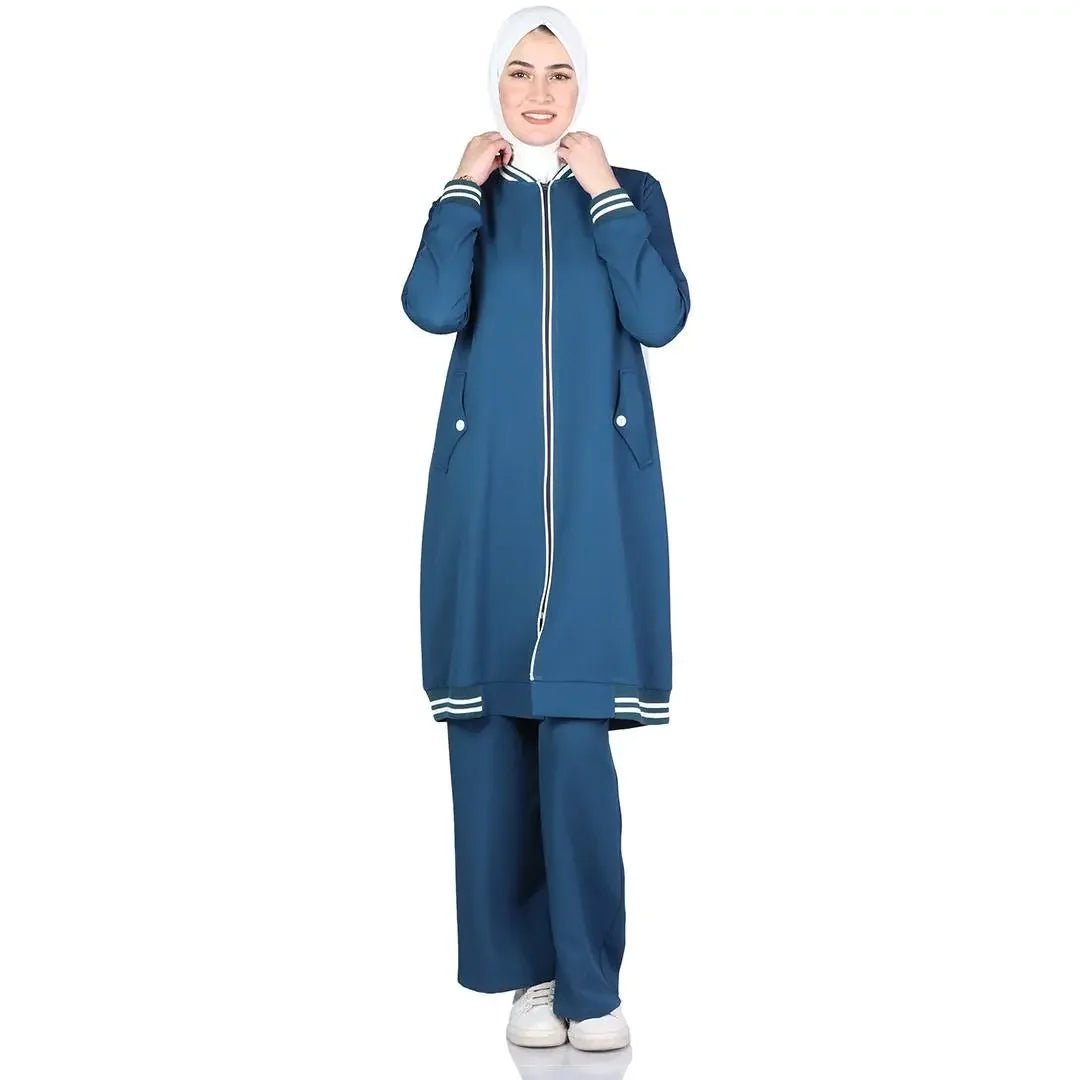Palestinian Elegance modest light tracking suit in navy blue with zip-up jacket and matching pants