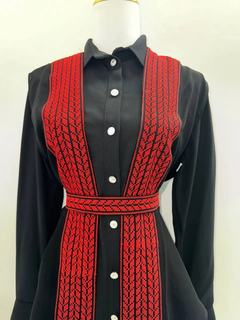 Artisan Elegance: Red Intricately Embroidered Vest Palestinian Elegance