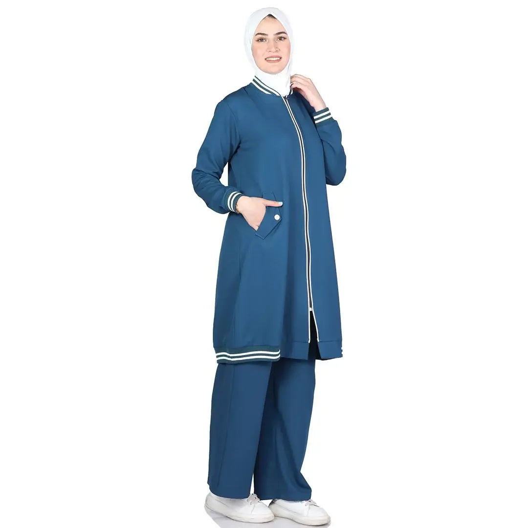 Palestinian Elegance modest light tracking suit in blue with zip-up jacket and matching pants