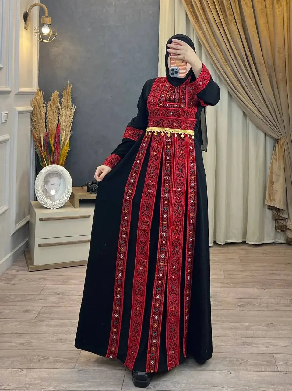Red Tatreez Abaya: Sophisticated Elegance and Cultural Heritage - Palestinian Elegance