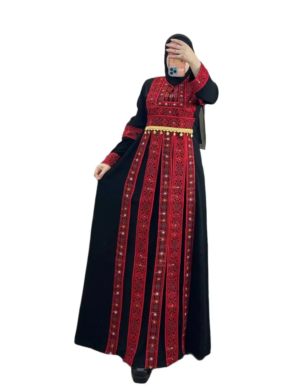 Red Tatreez Abaya: Sophisticated Elegance and Cultural Heritage - Palestinian Elegance