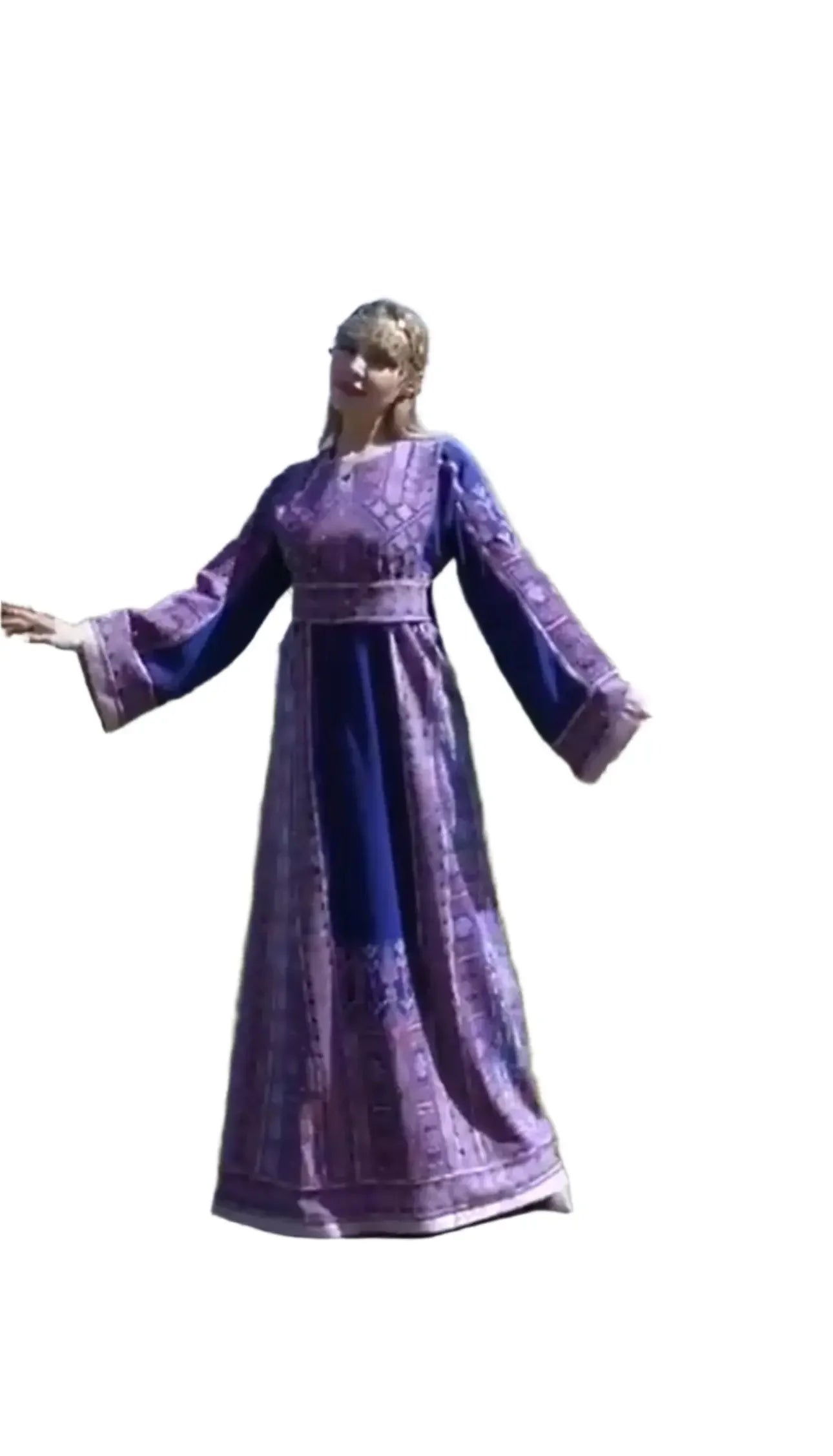 Royal blue embroidered thoub with intricate traditional patterns from Palestinian Elegance