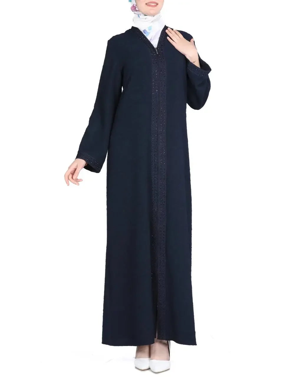 Sleek black abaya for women by Palestinian Elegance with long sleeves and modest design