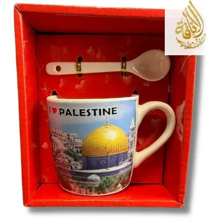 small Al Quds thermal cup with spoon Palestinian Elegance