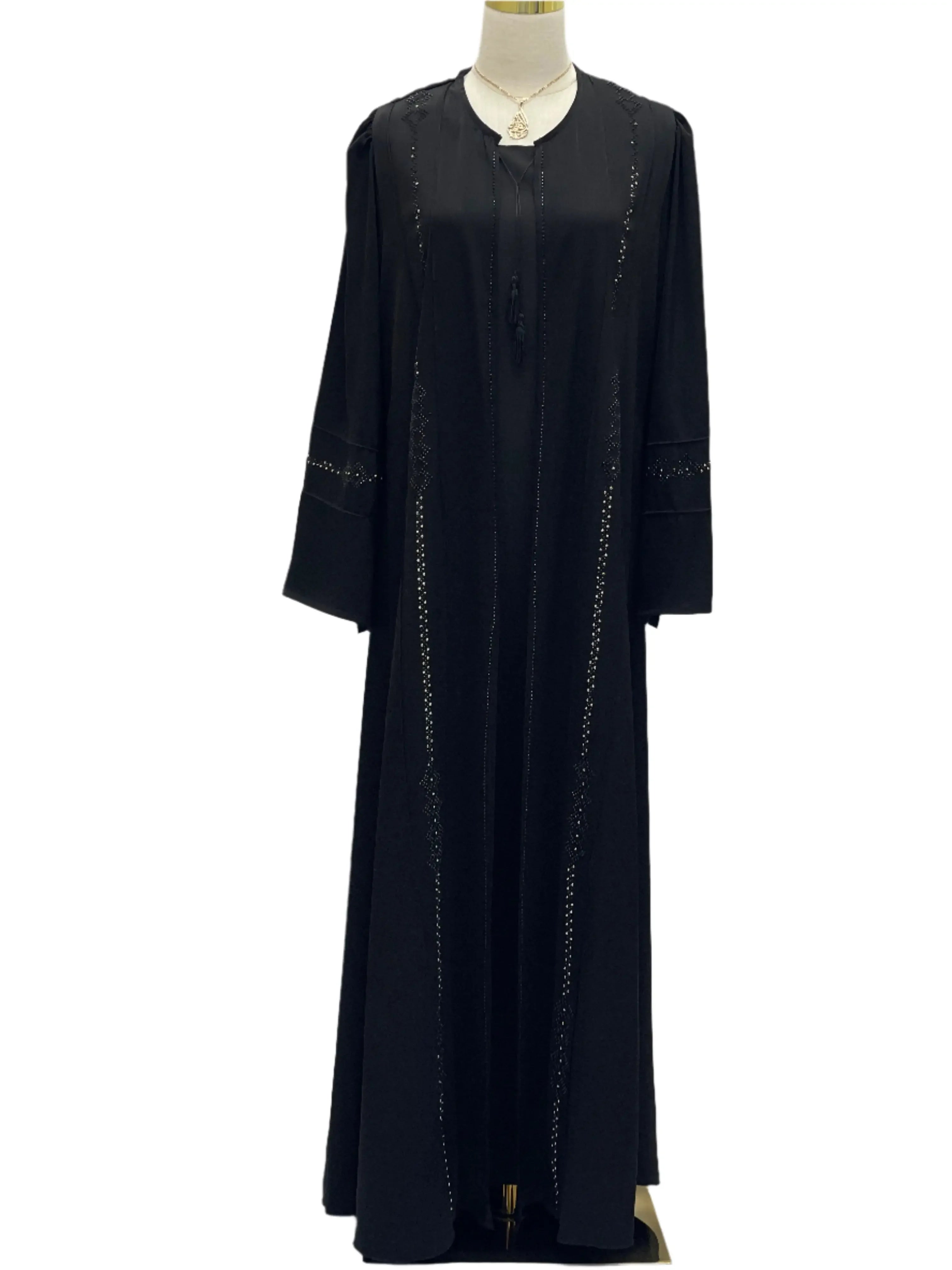 Palestinian Elegance Stylish Modest 2-Piece Abaya Set Black Palestinian Elegance