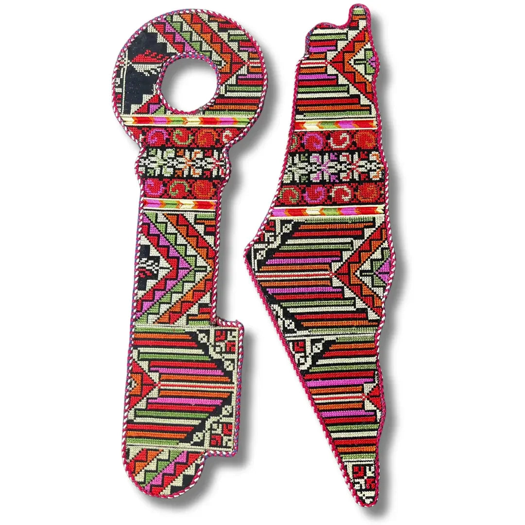 Palestinian Elegance tatreez home decor bundle featuring embroidered key and map shaped accessories