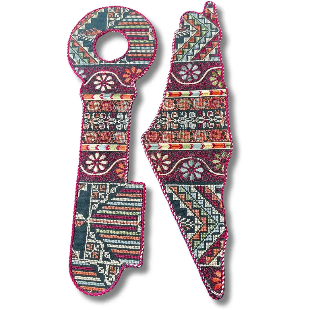 Palestinian Elegance tatreez home decor bundle with traditional embroidered key and map designs