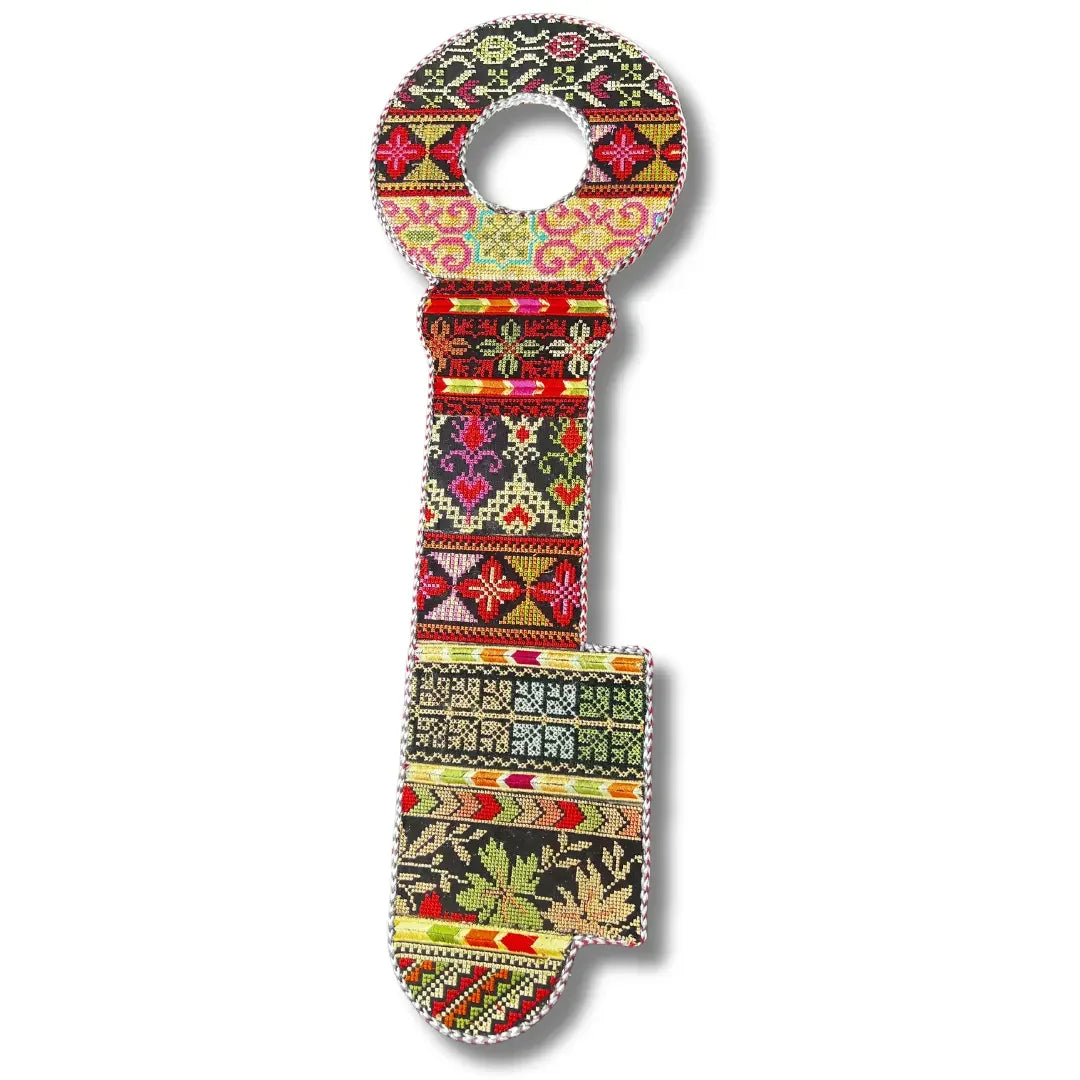 Palestinian Elegance tatreez key accessory with traditional colorful embroidered pattern