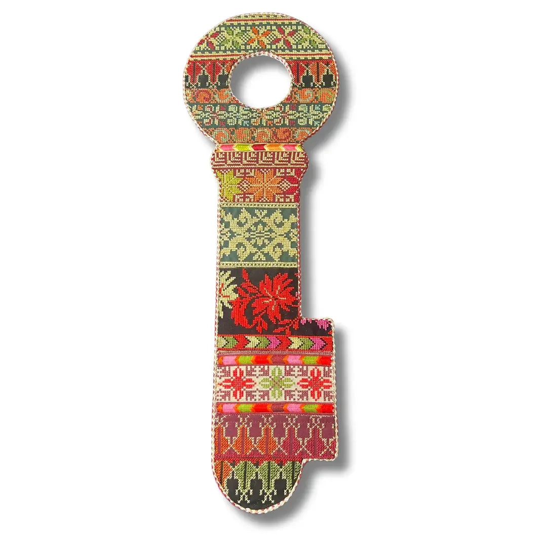 Colorful tatreez key accessory by Palestinian Elegance with traditional embroidered patterns