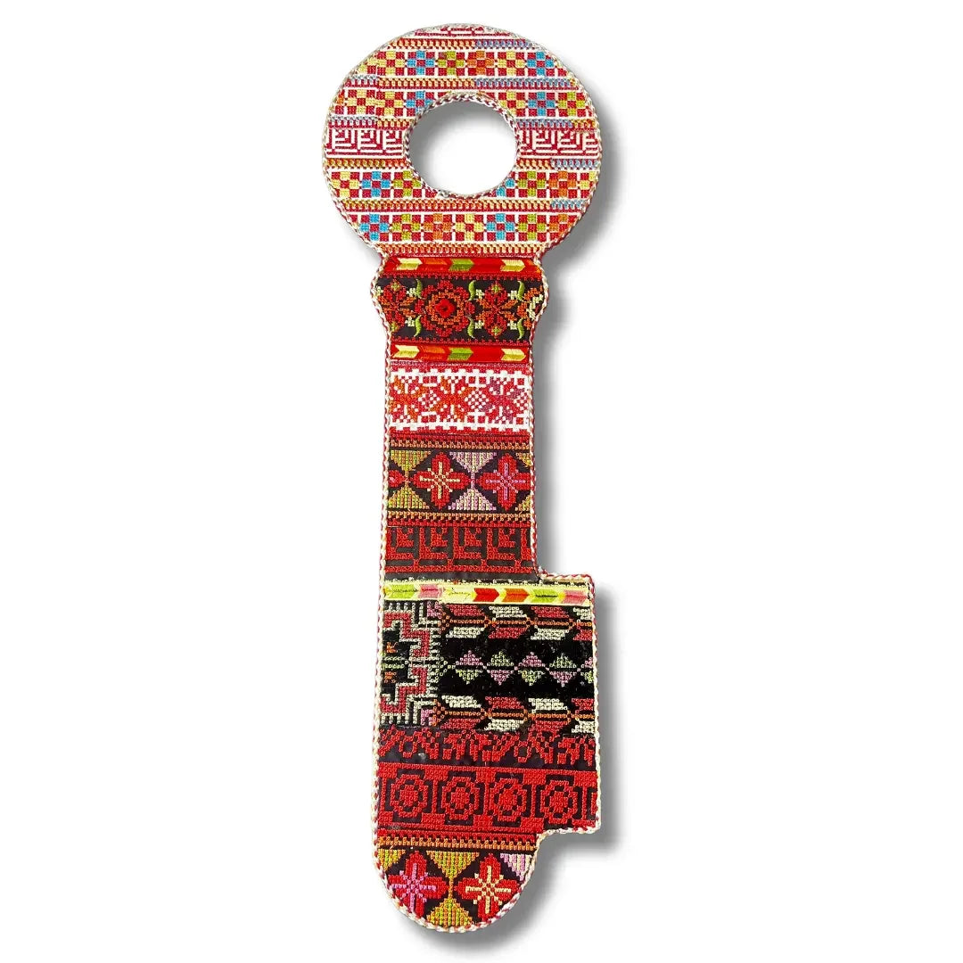 Palestinian Elegance tatreez key accessory with traditional colorful embroidery patterns
